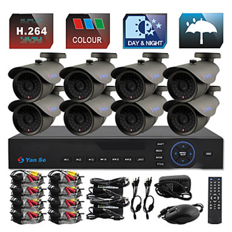 8CH D1 1000TVL CCTV DVR Kit IR Color Waterproof Security Cameras System 6mm (100ft Cable) F278CF08  